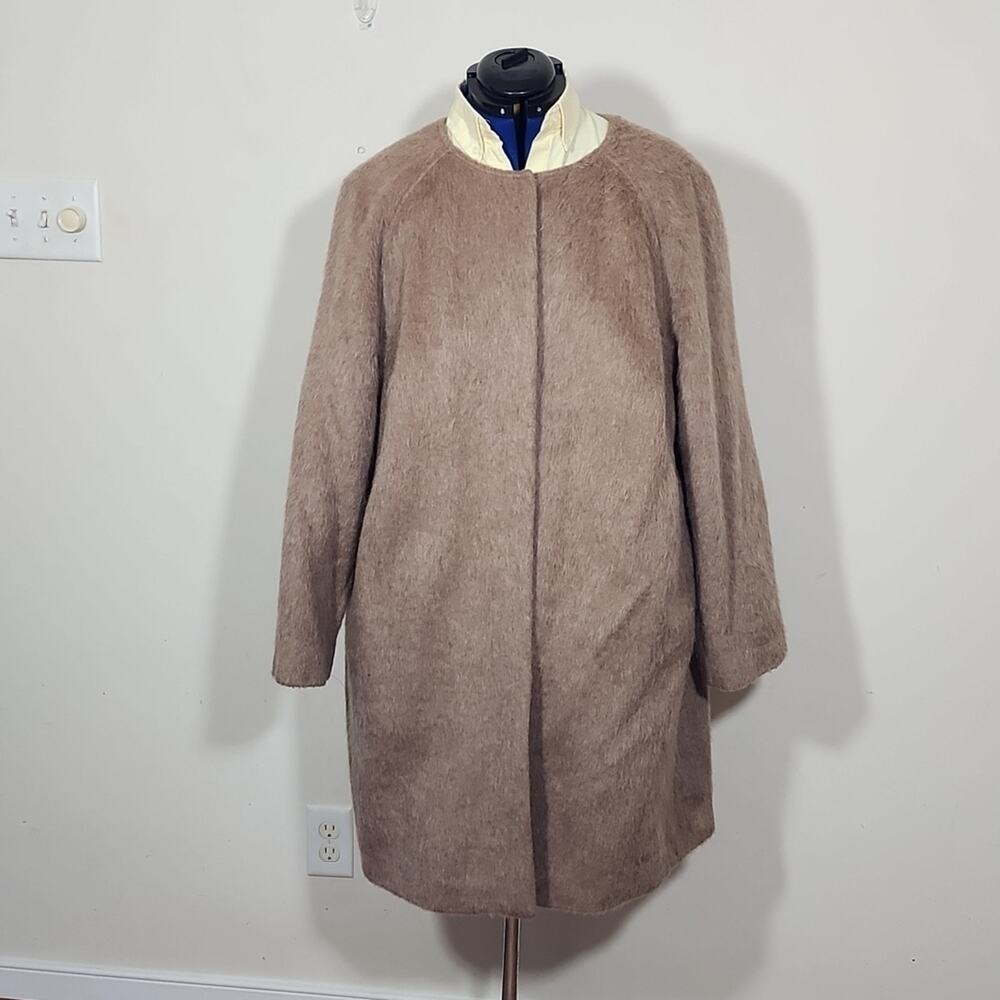 Boden Sienna Fur Wool Blend Button Down Coat Camel Size 18